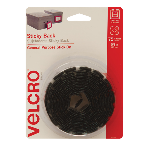 Attaches en jeton, Boucle et crochet, 5/8" dia., Adh&eacute;sif, Noir Stor-it Systems