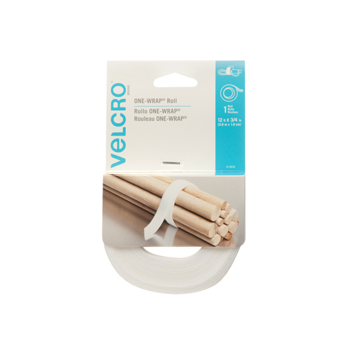 Ruban d'attaches One-Wrap, Boucle et crochet, 12' x 3/4", Auto-aggripant, Blanc Stor-it Systems