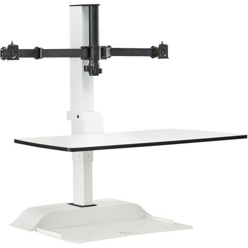 Soar Sit/Stand Electric Desk with Dual Monitor Arm, Desktop Unit, 37-1/4" H x 27-3/4" W x 22" D, White Stor-it Systems