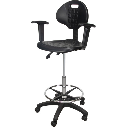 Tabouret ergonomique robuste avec accoudoirs r&eacute;glables et roulettes en nylon, Mobile, Ajustable Hauteur, Capacit&eacute; 250 lb Stor-it Systems