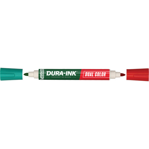 Marqueur &agrave; encre permanente et double couleur Markal Dura-Ink, Vert/Rouge, Pointe Ronde Stor-it Systems