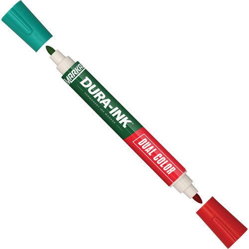 Marqueur &agrave; encre permanente et double couleur Markal Dura-Ink, Vert/Rouge, Pointe Ronde Stor-it Systems