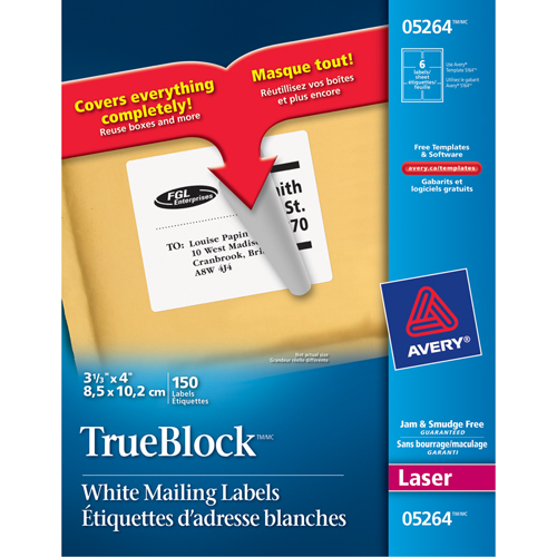 &eacute;tiquettes d'exp&eacute;dition au laser TrueBlock, 3-1/3" la x 4" la x Blanc Stor-it Systems