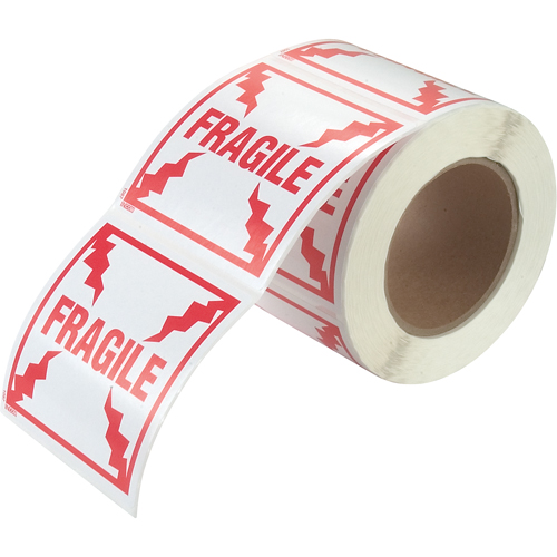&eacute;tiquettes pour traitement sp&eacute;cial Fragile, 4" lo x 4" la, Rouge/blanc Stor-it Systems