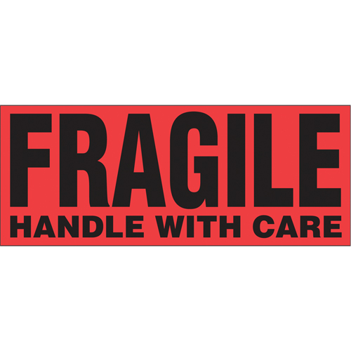 "Fragile Handle with Care" Special Handling Labels, 5" L x 2" W, Black on Red Stor-it Systems