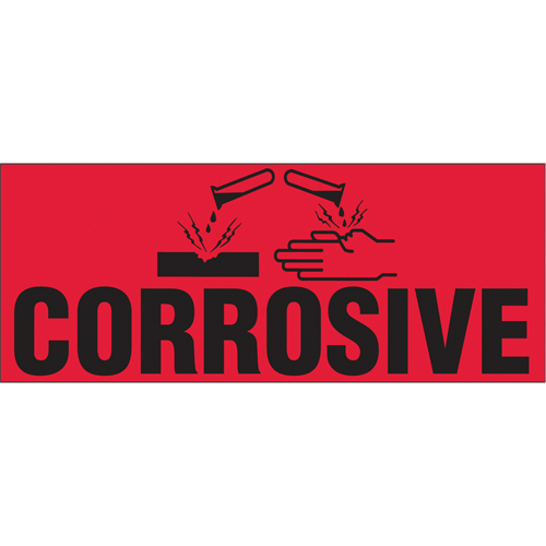 "Corrosive" Special Handling Labels, 5" L x 2" W, Black on Red Stor-it Systems