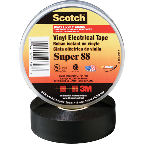Rubans en vinyle Super 88 Scotch, 19 mm (3/4") x 20,1 m (66'), Noir, 8,5 mils Stor-it Systems