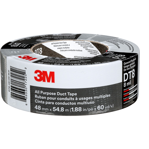 DT8 All-Purpose Duct Tape, 8 mils, Silver, 48 mm (2") x 55 m (180') Stor-it Systems