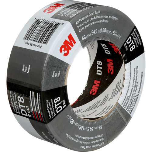 DT8 All-Purpose Duct Tape, 8 mils, Black, 48 mm (2") x 55 m (180') Stor-it Systems