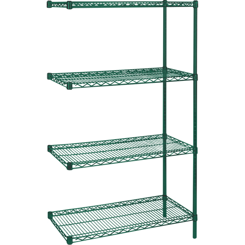 Heavy-Duty Green Epoxy Finish Wire Shelving, Add-On Kit, 4 Tiers, 36" W x 63" H x 18" D Stor-it Systems