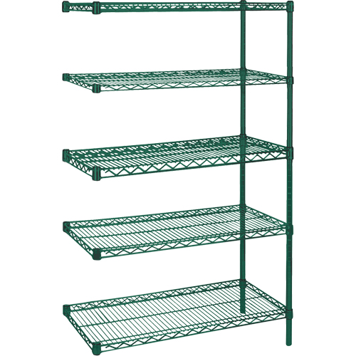 Heavy-Duty Green Epoxy Finish Wire Shelving, Add-On Kit, 5 Tiers, 36" W x 74" H x 24" D Stor-it Systems