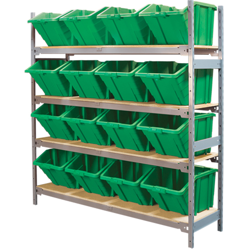 Wide Span Shelving with Jumbo Plastic Bins, Steel, Boltless, 800 lbs. Capacity, 66" W x 72" H x 18" D Stor-it Systems