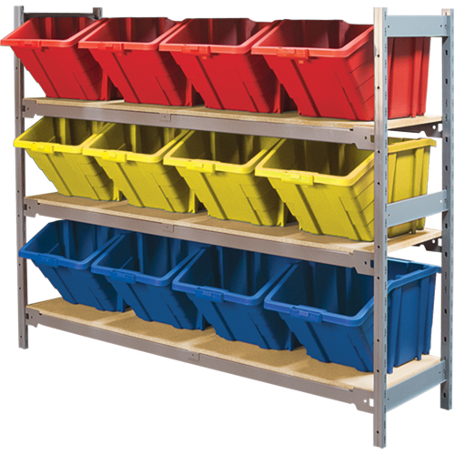 Wide Span Shelving with Jumbo Plastic Bins, Steel, Boltless, 800 lbs. Capacity, 66" W x 60" H x 18" D Stor-it Systems