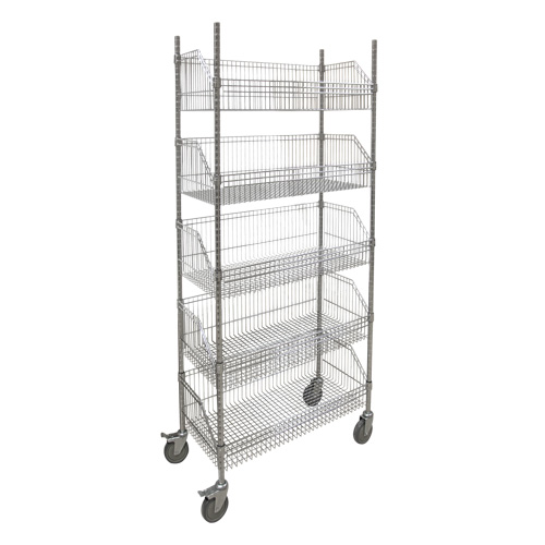 Chariot &agrave; tablette avec panier en treillis, Tiers 5, 36" la x 80" h x 18" p Stor-it Systems