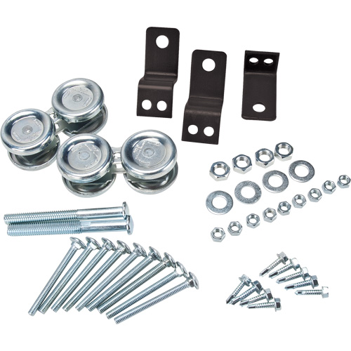 Ensemble de quincaillerie pour porte coulissante de partition en treillis m&eacute;tallique Stor-it Systems