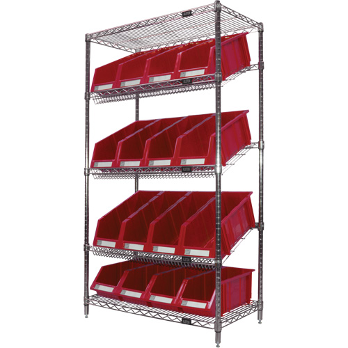 Slanted Wire Shelf with Bins, 5 Tiers, 36" W x 63" H x 18" D Stor-it Systems