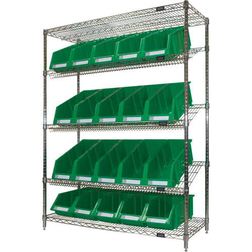 &eacute;tag&egrave;re en treillis m&eacute;tallique &agrave; tablettes inclin&eacute;es avec bacs, Tiers 5, 48" la x 63" h x 18" p Stor-it Systems