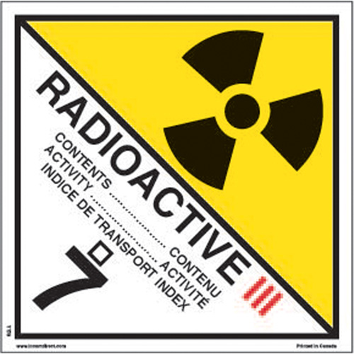 TDG Shipping Labels, Class 7, Radioactive III, Vinyl Stor-it Systems