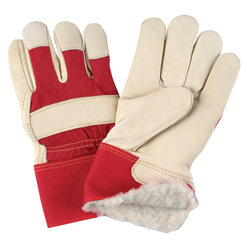 Gants d'ajusteur rouge & blanc doubl&eacute;s pour l'hiver de premi&egrave;re qualit&eacute;, 2T-Grand, Paume en Cuir fleur de vache, Doublure en Boa Stor-it Systems