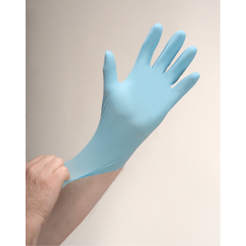 Gants d'examen r&eacute;sistants &agrave; la perforation, Moyen, Nitrile, 4,5 mils, Poudr&eacute;s, Bleu Stor-it Systems