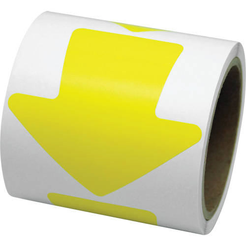 D&eacute;calcomanie en couleur pour le marquage des planchers, Fl&egrave;che, 4" lo x 4" la, Jaune, Vinyle Stor-it Systems