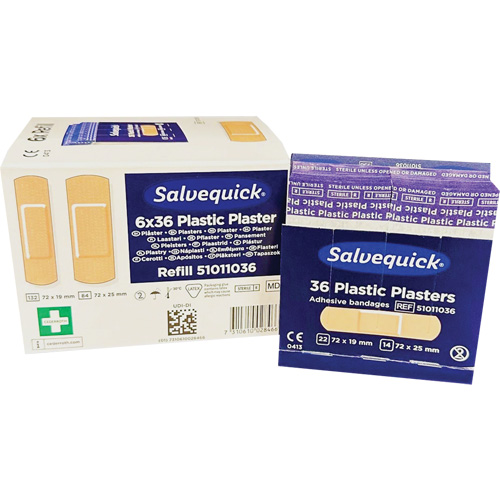 Syst&egrave;mes de distribution de bandages Salvequick - recharges st&eacute;riles, Rectangulaire/carr&eacute;e, Plastique, St&eacute;rile Stor-it Systems