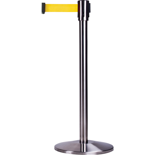 Barri&egrave;res sur pieds pour le contr&ocirc;le des foules, Acier, 35" h, Ruban Jaune, Longueur du ruban 12' Stor-it Systems