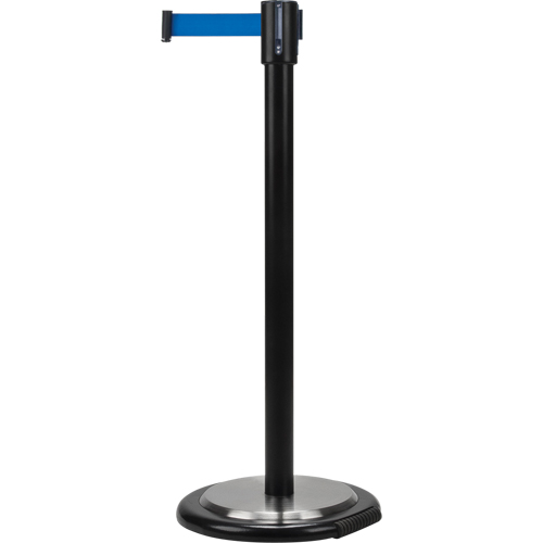 Barri&egrave;res sur pieds pour le contr&ocirc;le des foules, Acier, 35" h, Ruban Bleu, Longueur du ruban 7' Stor-it Systems