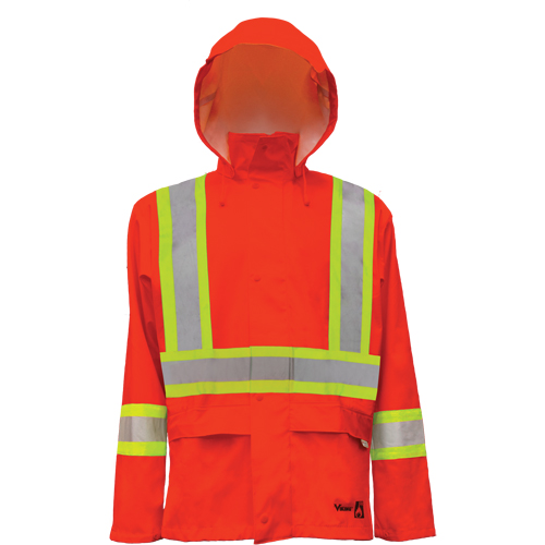 Hi-Vis FR/PU Safety Rain Jackets, Small, High Visibility Orange Stor-it Systems