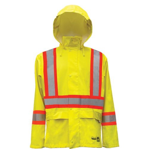 Hi-Vis FR/PU Safety Rain Jackets, Small, High Visibility Lime-Yellow Stor-it Systems