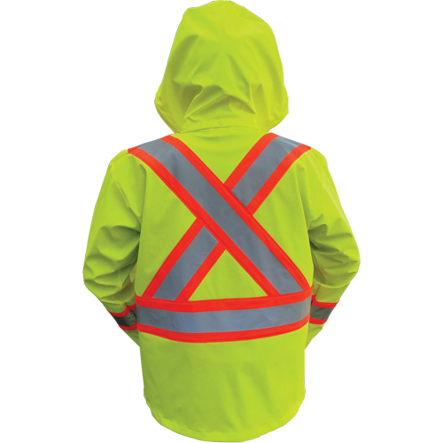 Hi-Vis FR/PU Safety Rain Jackets, Small, High Visibility Lime-Yellow Stor-it Systems