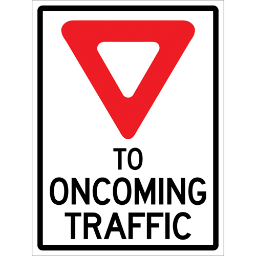 "Yield to Oncoming Traffic" Roll-Up Sign Traffic Sign, 36" x 48", Vinyl, English with Pictogram Stor-it Systems