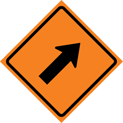 Right Diagonal Arrow Roll-Up Traffic Sign, 36" x 36", Vinyl, Pictogram Stor-it Systems