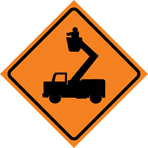 Man in Elevated Bucket Roll-Up Traffic Sign, 29-1/2" x 29-1/2", Vinyl, Pictogram Stor-it Systems