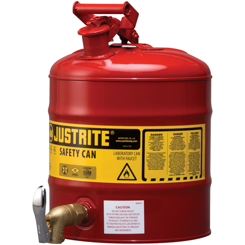 Laboratory Safety Can with Faucet, Type I, Steel, 5 US gal., Red, FM Approved Stor-it Systems