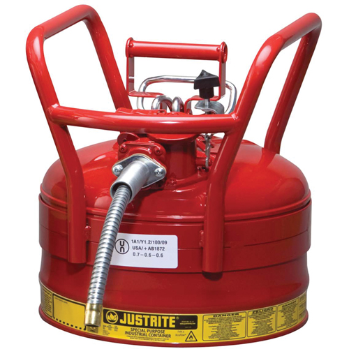 D.O.T. AccuFlow Safety Cans, Type II, Steel, 2.5 US gal., Red, FM Approved Stor-it Systems