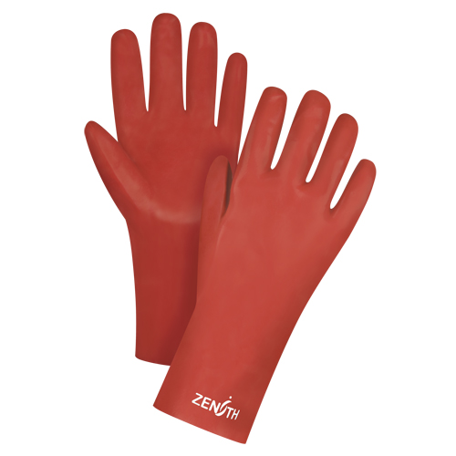 Red Smooth-Finish Chemical-Resistant Gloves, Size 9, 12" L, PVC, Interlock Inner Lining, 47-mil Stor-it Systems