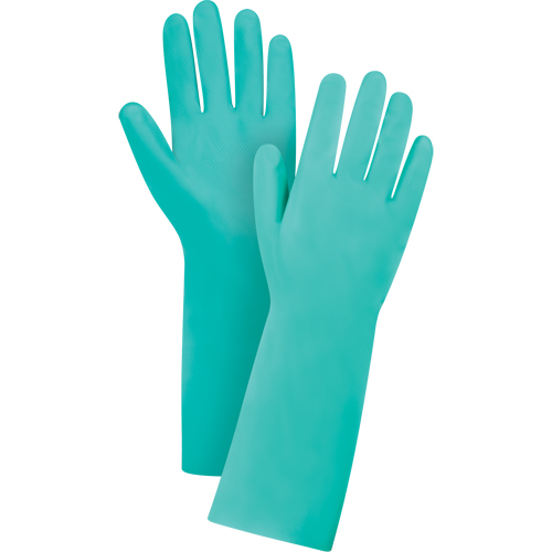 Gants de premi&egrave;re qualit&eacute; &agrave; prise en losange r&eacute;sistants aux produits chimiques, Taille Moyen/8, 15" lo, Nitrile, 22 mils Stor-it Systems