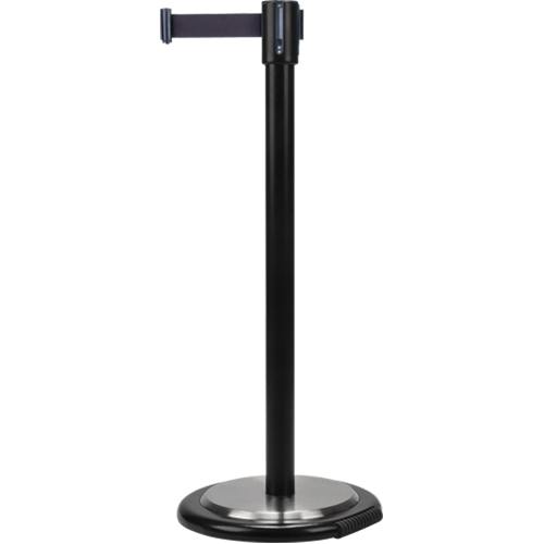 Barri&egrave;res sur pieds pour le contr&ocirc;le des foules, Acier, 35" h, Ruban Noir, Longueur du ruban 12' Stor-it Systems