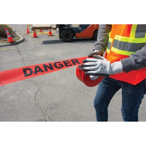 "Danger" Barricade Tape, Bilingual, 3" W x 1000' L, 1.5 mils, Black on Red Stor-it Systems