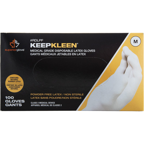 Gants jetables de calibre examen m&eacute;dical KeepKleen, Grand, Latex, 5 mils, Sans poudre, Blanc, Classe 2 Stor-it Systems