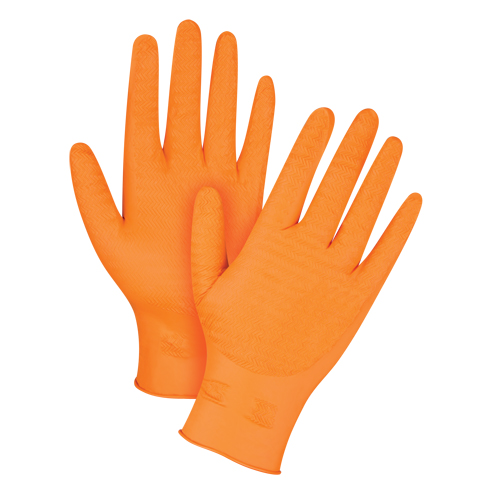 Gants de poids lourd Gripper, 2T-Grand, Nitrile, 7 mils, Sans poudre, Orange Stor-it Systems