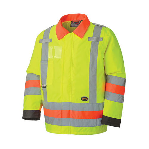 6037 Traffic Control Waterproof Safety Jacket, Polyester, High Visibility Lime-Yellow, X-Small Stor-it Systems