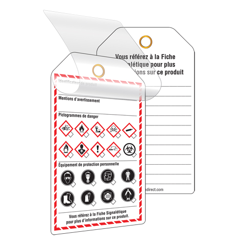 &eacute;tiquettes auto-plastifiantes pour le milieu de travail, Papier cartonn&eacute;, 3-3/8" la x 5-3/4" h, Français Stor-it Systems