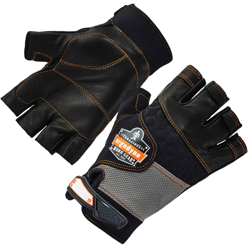 Gants demi-doigts en cuir r&eacute;duisant les impacts ProFlex 901, Petit, Paume en Cuir fleur, Poignet Boucle et crochet Stor-it Systems