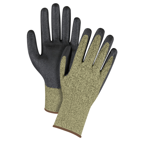 Gants &eacute;lastiques sans coutures r&eacute;sistants &agrave; la coupe noir & jaune, Taille Grand/9, Calibre 13, Rev&ecirc;tement Mousse de nitrile, Enveloppe en Aramide, ASTM ANSI niveau A6 Stor-it Systems