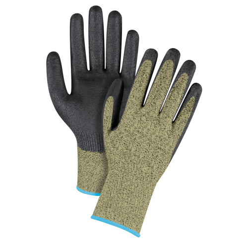 Gants &eacute;lastiques sans coutures r&eacute;sistants &agrave; la coupe noir & jaune, Taille T-Grand/10, Calibre 13, Rev&ecirc;tement Mousse de nitrile, Enveloppe en Aramide, ASTM ANSI niveau A6 Stor-it Systems
