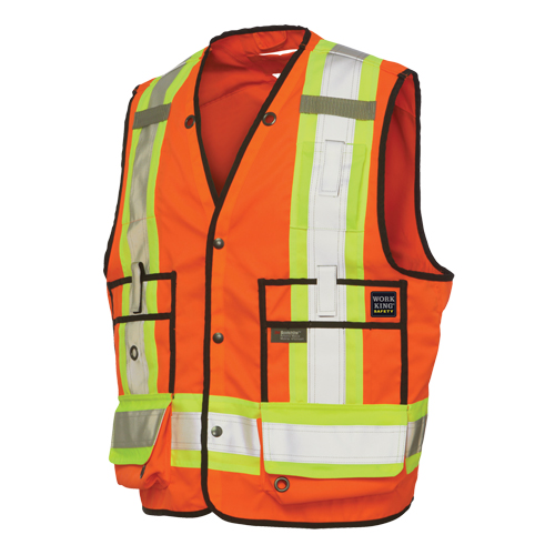 Veste de s&eacute;curit&eacute; pour arpenteur, Orange haute visibilit&eacute;, Grand, Polyester Stor-it Systems