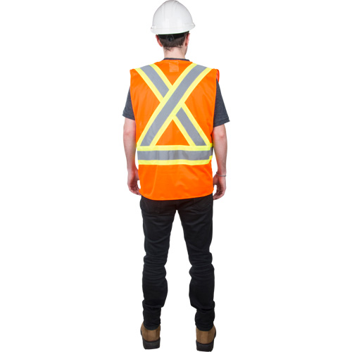 Traffic Safety Vest, High Visibility Orange, Large, Polyester Stor-it Systems