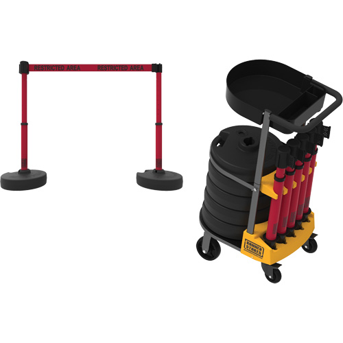PLUS Barrier Post Cart Kit with Tray, 75' L, Metal, Red Stor-it Systems